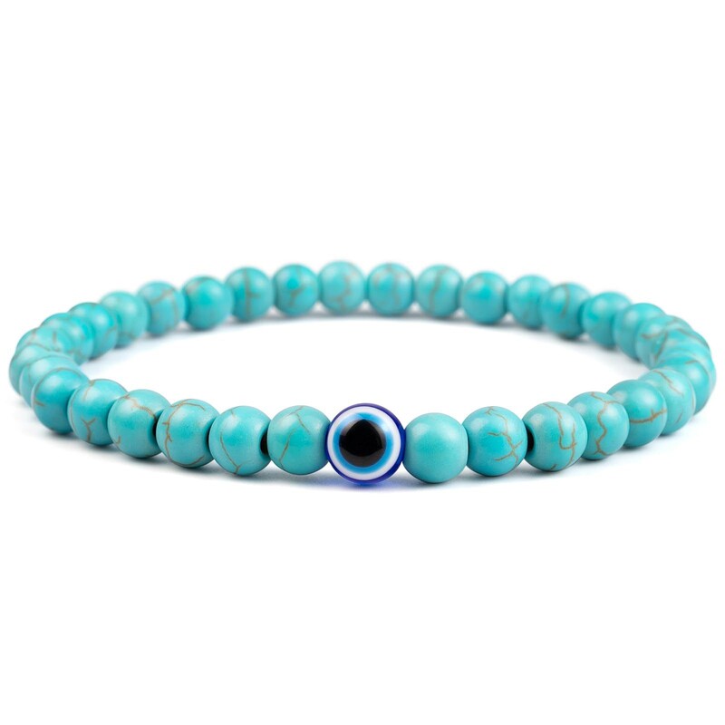 Cross-Border Hot-Selling 6mm Evil Eye Turquoise Bracelet, Personalized Evil Eye Beaded Elastic Men's Beaded Bracelet Cross-Border Hot-Selling 6mm Evil Eye Turquoise Bracelet, Personalized Evil Eye Beaded Elastic Men's Beaded Bracelet