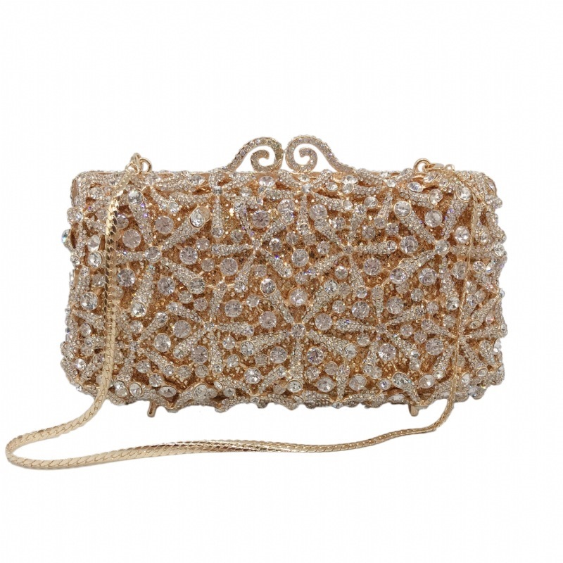Transfronterizo nuevo paquete de cena de diamante de estrella de mar caja dura de metal vacío bolsa de cristal vestido de banquete bolsa de mano