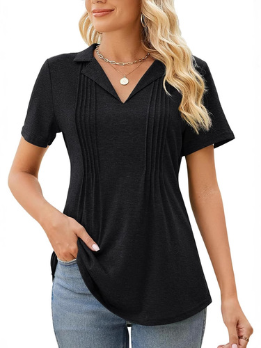2025 Amazon V-neck Bubble Short Sleeve Pleated T-shirt Plain Women's Top Versatile Loose Slimming Pleated