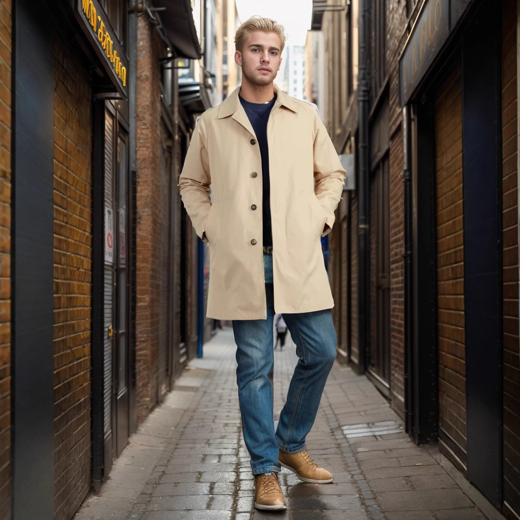 잘생긴 남자의 긴 윈드 브레이커 잘 생긴 남자의 고품질 긴 봄, 가을 방풍 윈드 브레이커