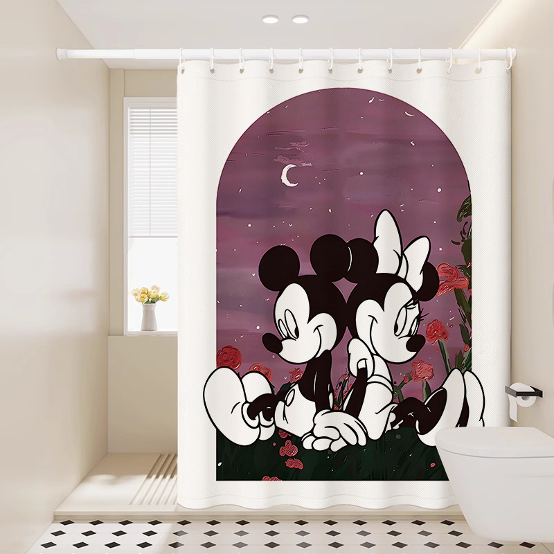 Mickey Mouse Thickened Waterproof Bathroom Shower Curtain for Student Dormitory Partition, No-Drill Dry and Wet Separation Hanging Curtain