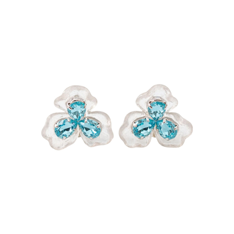 Agujas de plata zircón azul resina flor pernos pequeños frescos dulces temperamento versátil pendientes ligeros de lujo alta sensación de pendientes image 6