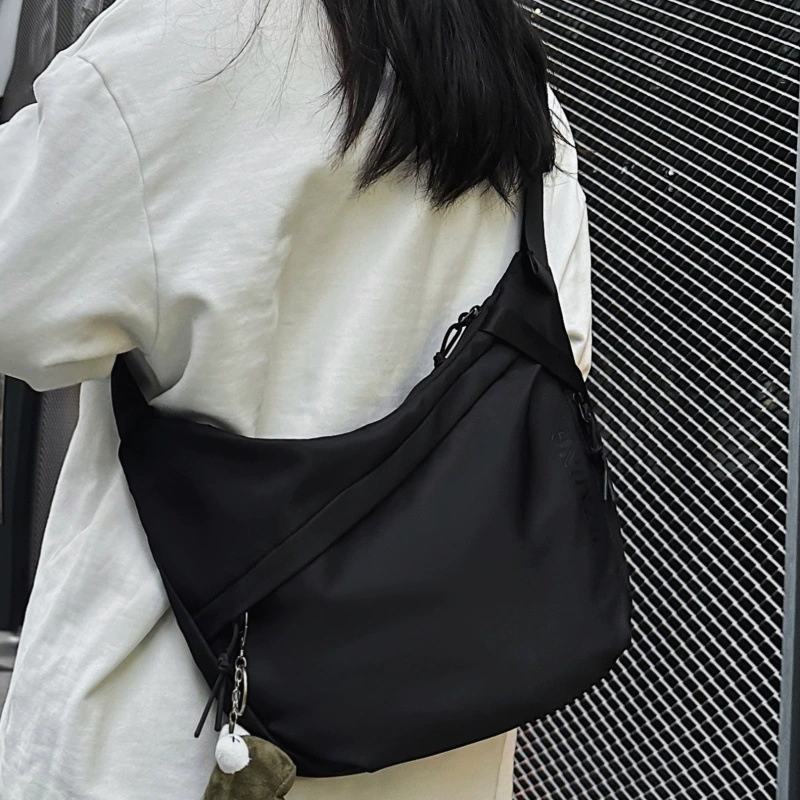 Capacious sports black shoulder bag, for students
