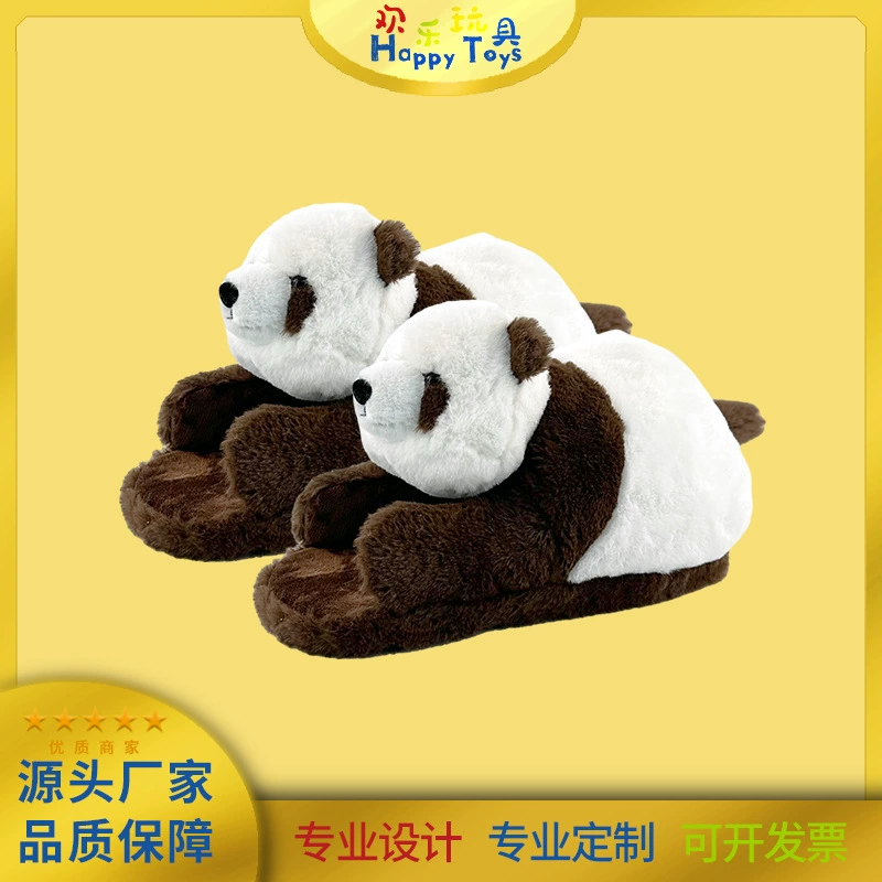 Шерстяные тапочки Симпатичная панда, теплые плюшевые хлопковые тапочки, зимние женские домашние Нескользящие туфли на мягкой подошве с сердцем для девочек, индивидуальная обувь