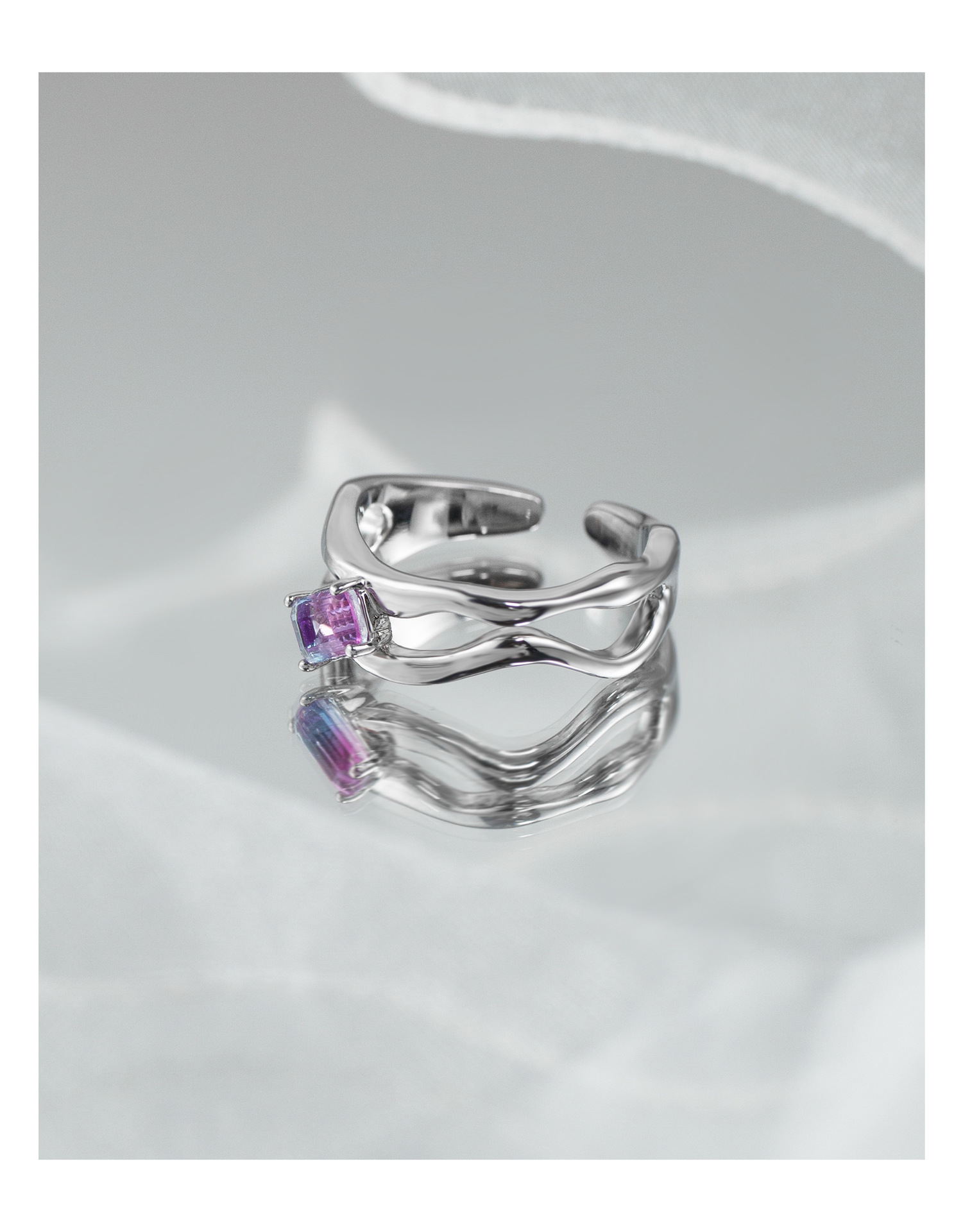 Simple Style Heart Shape Copper Plating Artificial Gemstones Open Ring 1 Piece