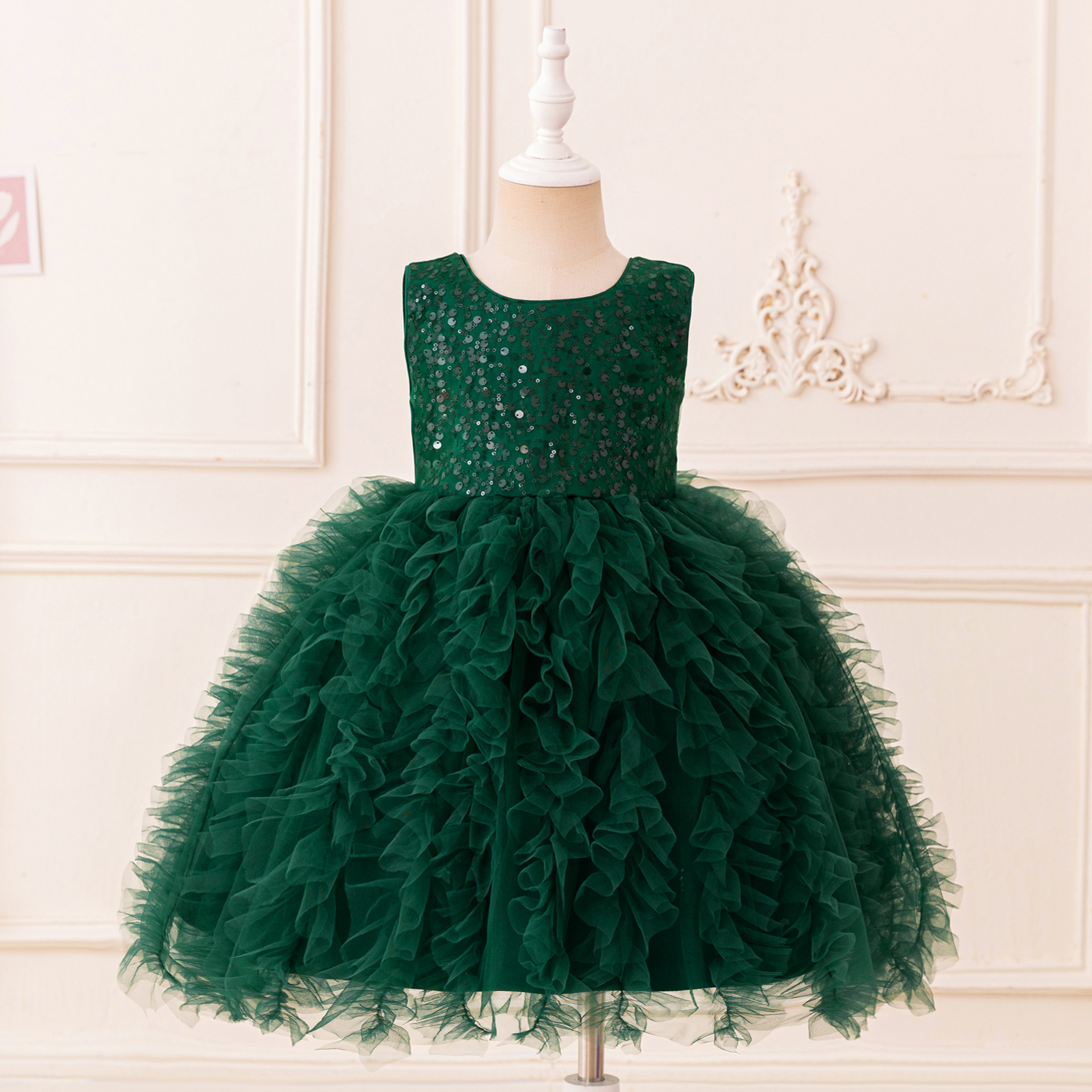 Europa y los Estados Unidos niñas vestido de princesa sin mangas de sequillas malla de acero vestido de fiesta de cumpleaños vestido de noche piano vestido de boda