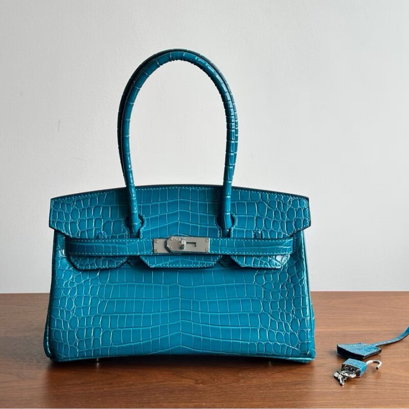 Hermès Silver-Plated Crocodile Pattern Platinum Bag with Steel Hardware, First-Layer Cowhide Imitation Crocodile Leather, Large Capacity Genuine Leather Handbag for Women Hermès Silver-Plated Crocodile Pattern Platinum Bag with Steel Hardware, First-Layer Cowhide Imitation Crocodile Leather, Large Capacity Genuine Leather Handbag for Women