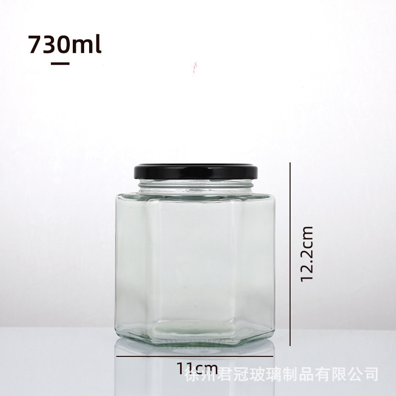 卸売り六稜ガラス瓶密封缶小六角ジャムカプサイソースレモンペースト蜂蜜缶瓶蓋付き