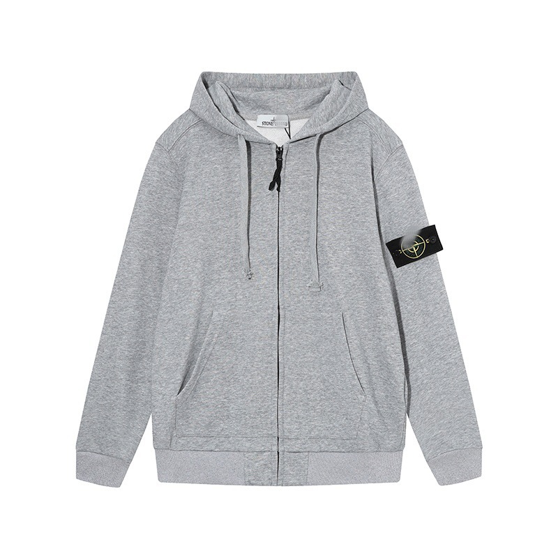 跨境STONE ISLAND石头24ss纯色开衫拉链连帽卫衣上衣休闲外套潮岛|undefined