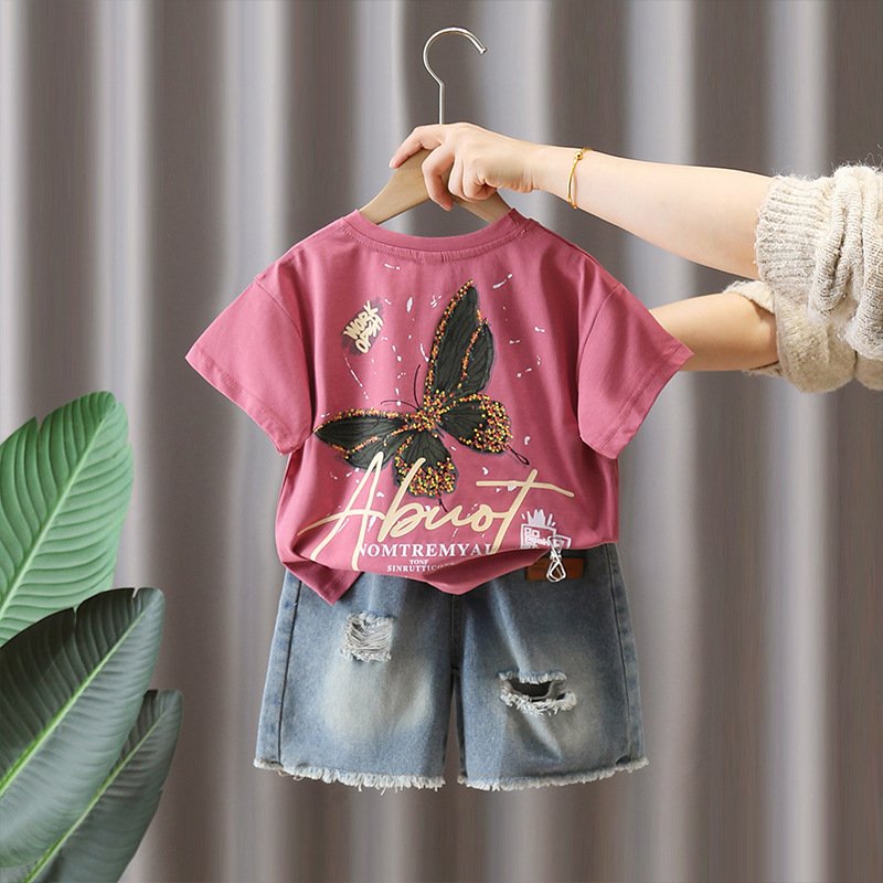 7128 Traje de manga corta de verano para niños Camiseta estampada de moda para niños guapos y guapos
