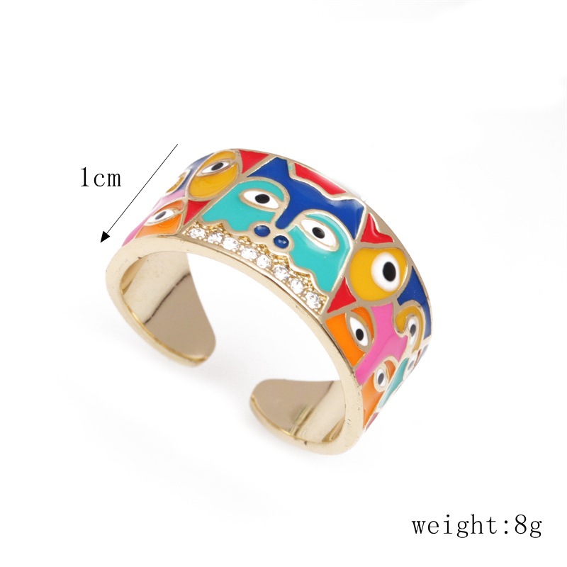 Copper Material Fashion Geometric Heart Shape Copper Open Ring Inlay Zircon Copper Rings