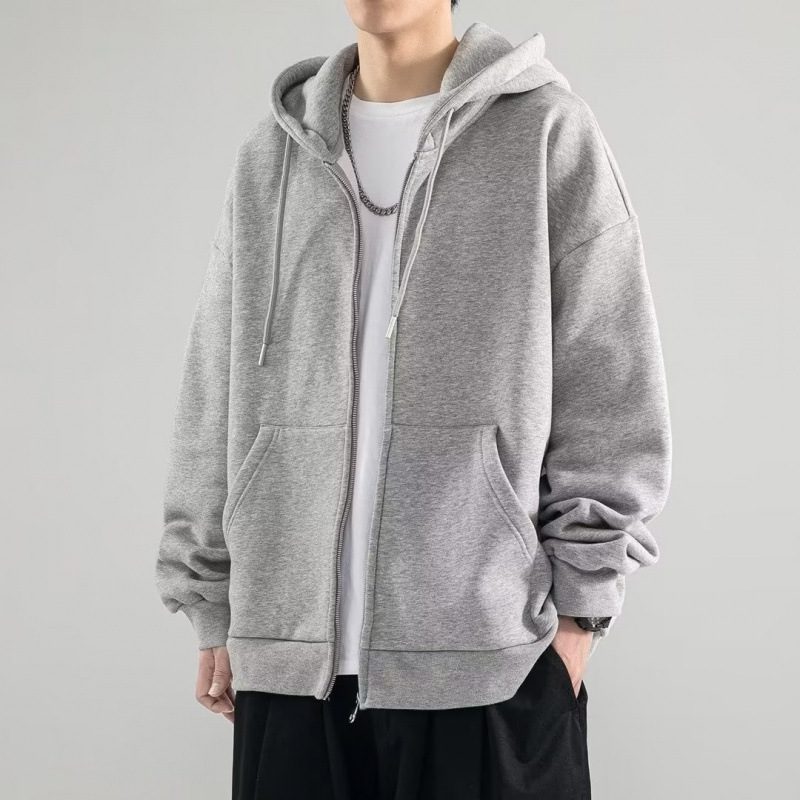 Cardigan Zipper Sweatshirt Men's Pure Color Jacket 2025 Autum Youth Casual Versatile Hooded Thin Jacket Top