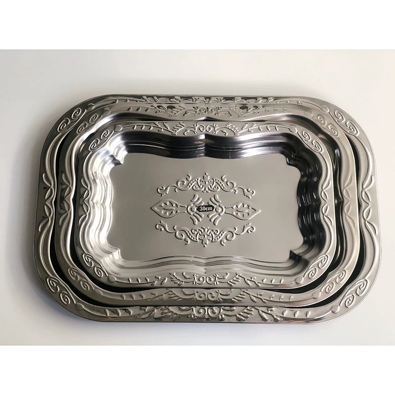 Stainless steel rectangular pallet exit pressure flower metal fruit plate relief storage disk decorative plate dry fruit plate cake plate
