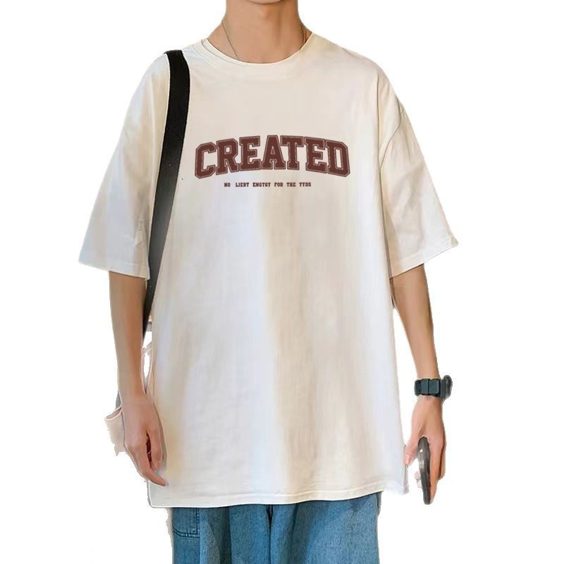Pure Cotton Short-sleeved Men's Fashionable Brand Summer New Loose plus size Simple Printing Bottoming Student's Fashionable Half-sleeved Top T