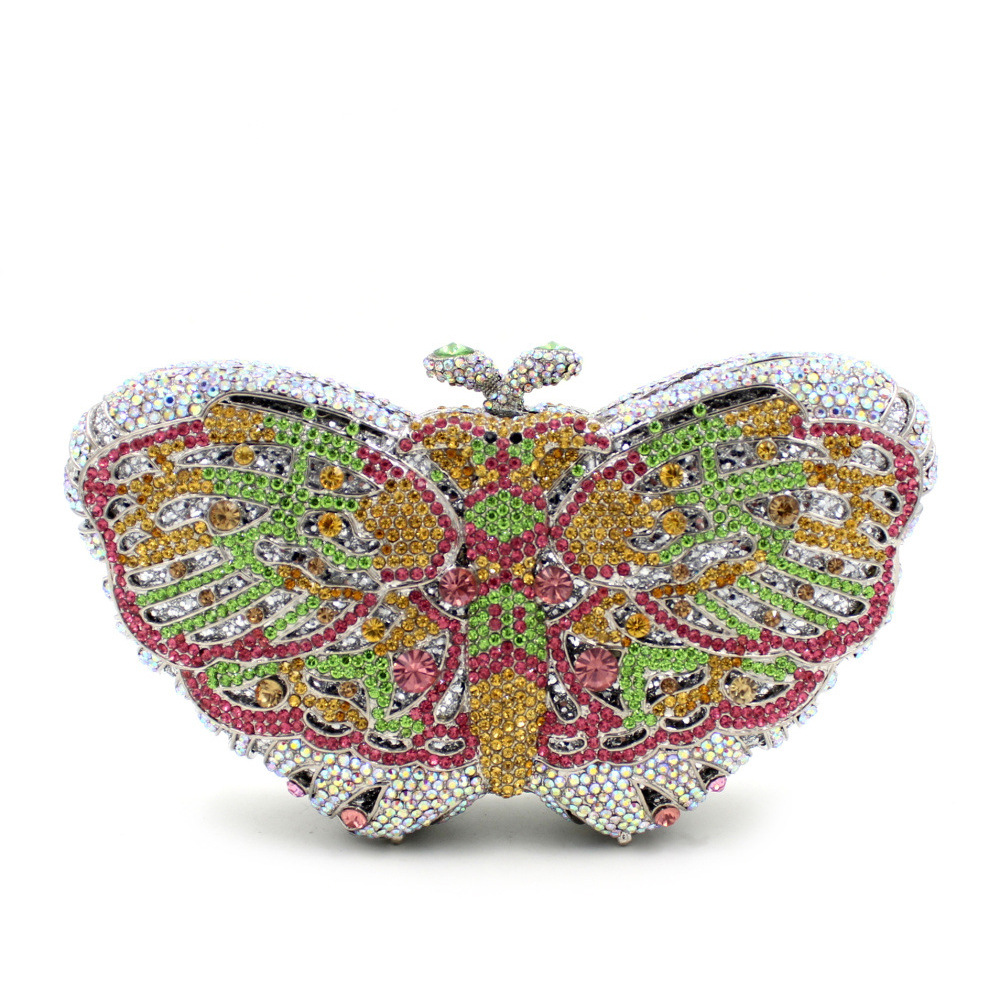 Cristal embrague transfronterizo mariposa diamantes bolsa de cena bolsa de diamantes hueco bolsa de metal de banquete europea