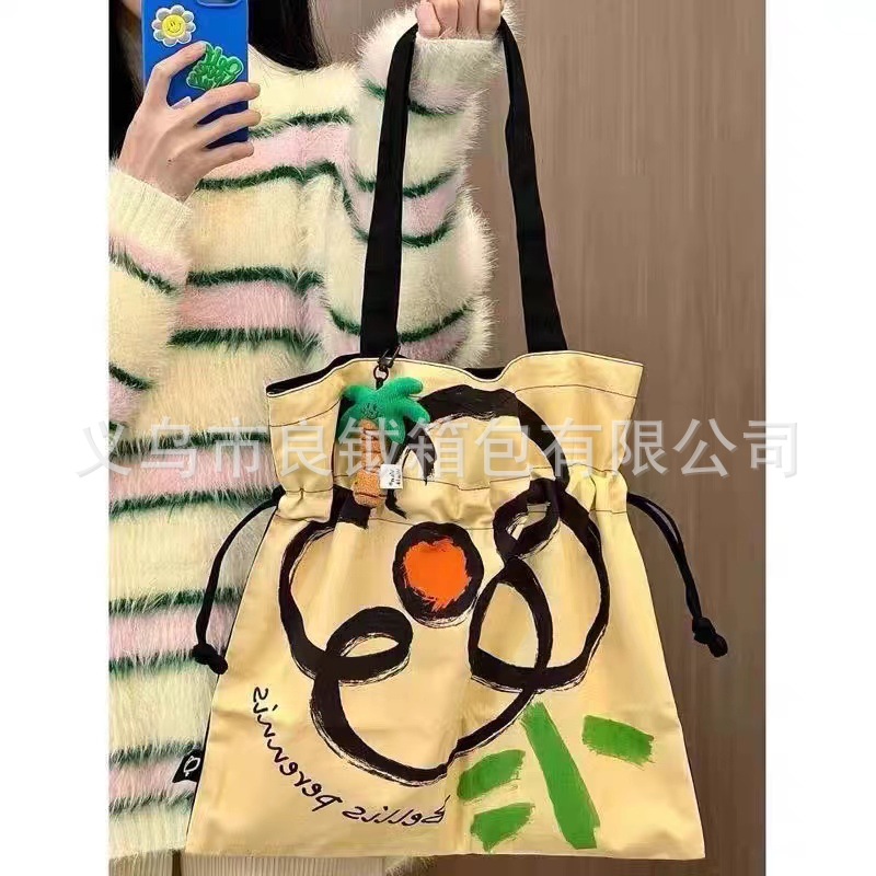 抽绳双肩斜挎一体包创意帆布包大容量帆布袋新款大容量帆布包