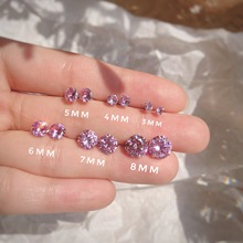 小银家s925纯银粉色圆形锆石耳钉少女新潮韩版时尚简约耳饰品