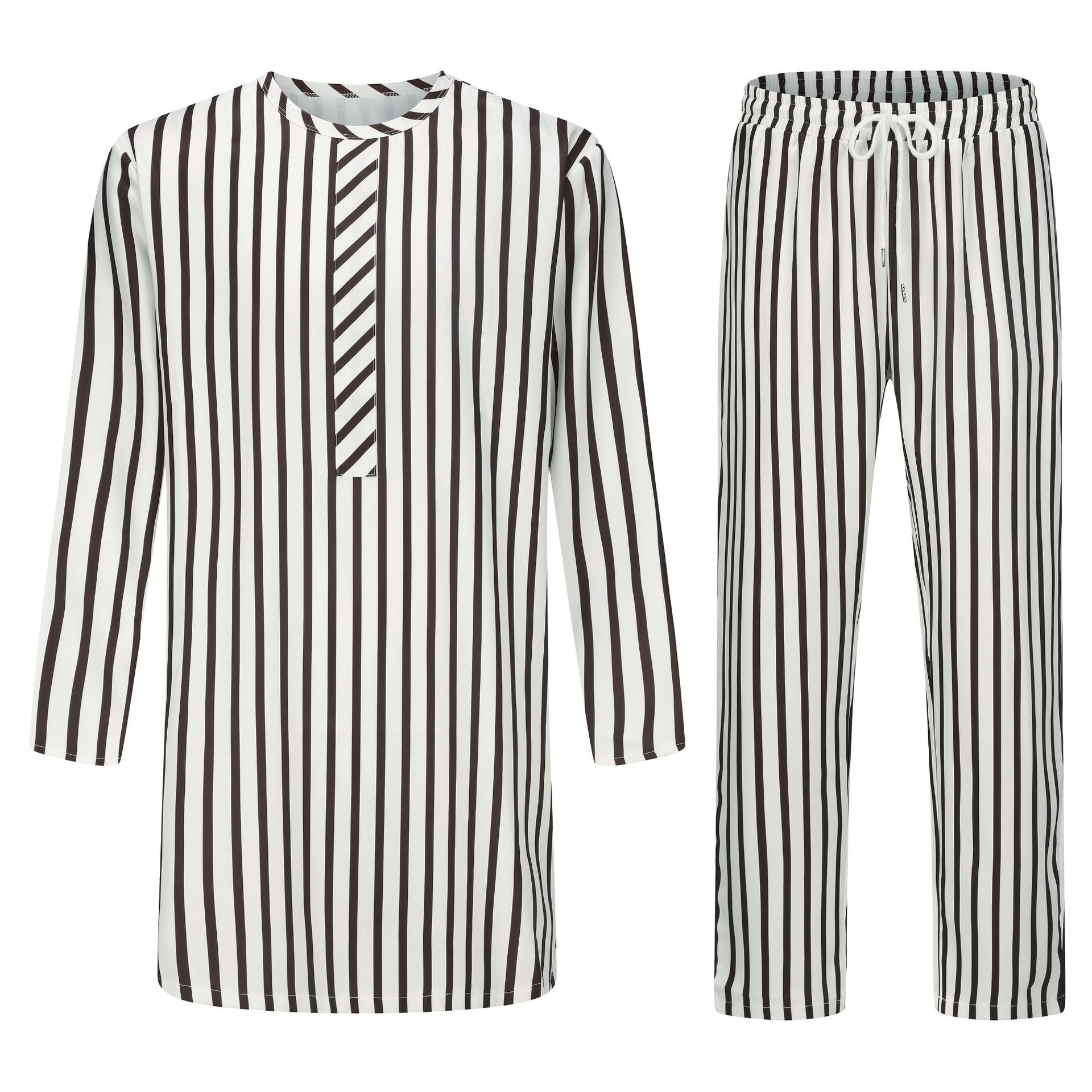 Herren Freizeit Set Gestreiftes Hemd Und Hose Muslimische Mode_voghion.com