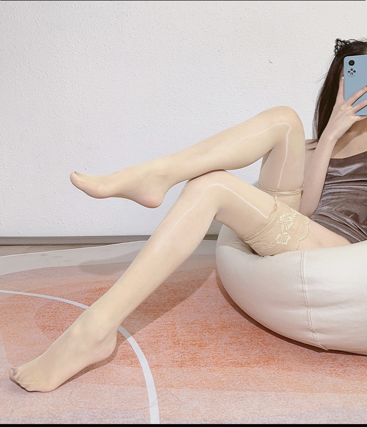 Chaussettes hautes antidérapantes en silicone en dentelle, chaussettes de cuisse grasses, bas sexy soyeux réfléchissants, chaussettes de cuisse d'huile de cheval_voghion.com