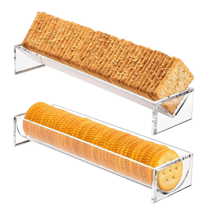 跨境亚克力矩形饼干托盘架子食品小零食收纳盘餐厅聚会饼干展示架