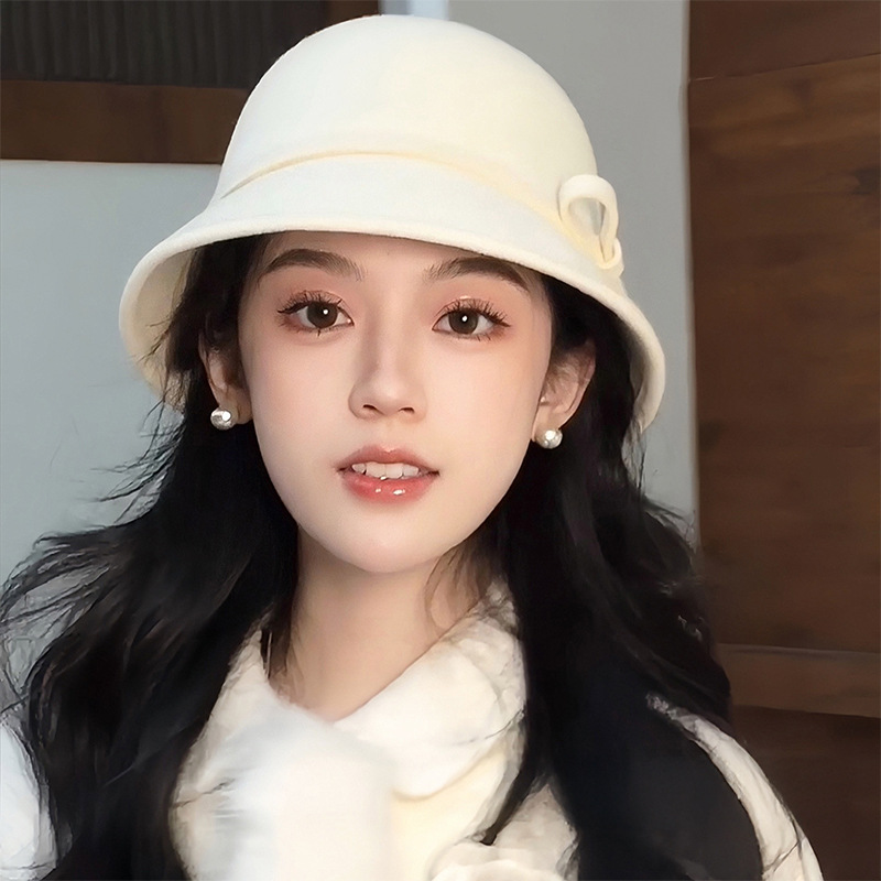 high-grade hepburn style billycock autumn and winter elegant retro french style gold a hood children‘s face slimming bucket hat