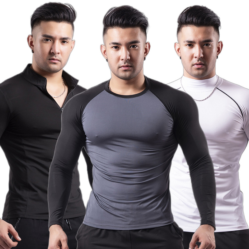 Amazon Cross-Border Fitness Clothing for Men in Spring and Summer, High-Elastic Breathable Pro Tights, Basketball Training Sports Quick-Drying T-Shirt