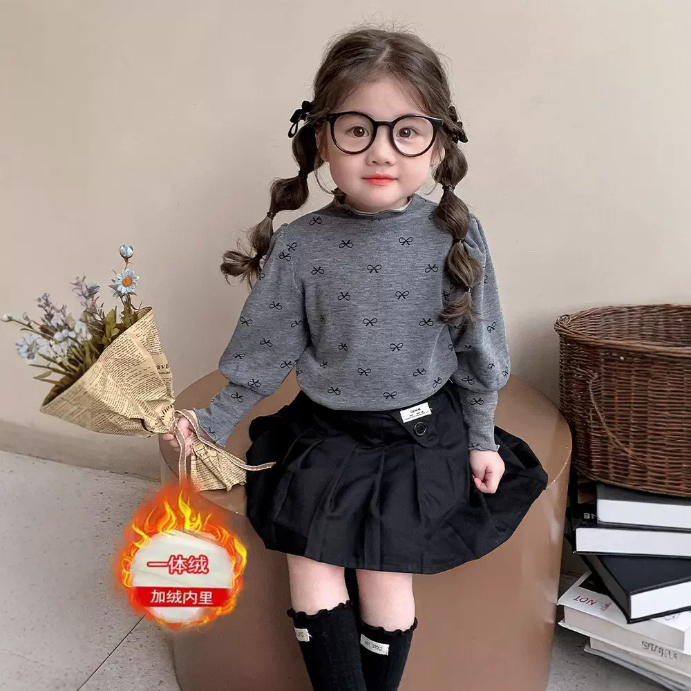 女童秋冬打底衫2025女宝宝冬装加绒上衣儿童冬季洋气时髦长袖衣服