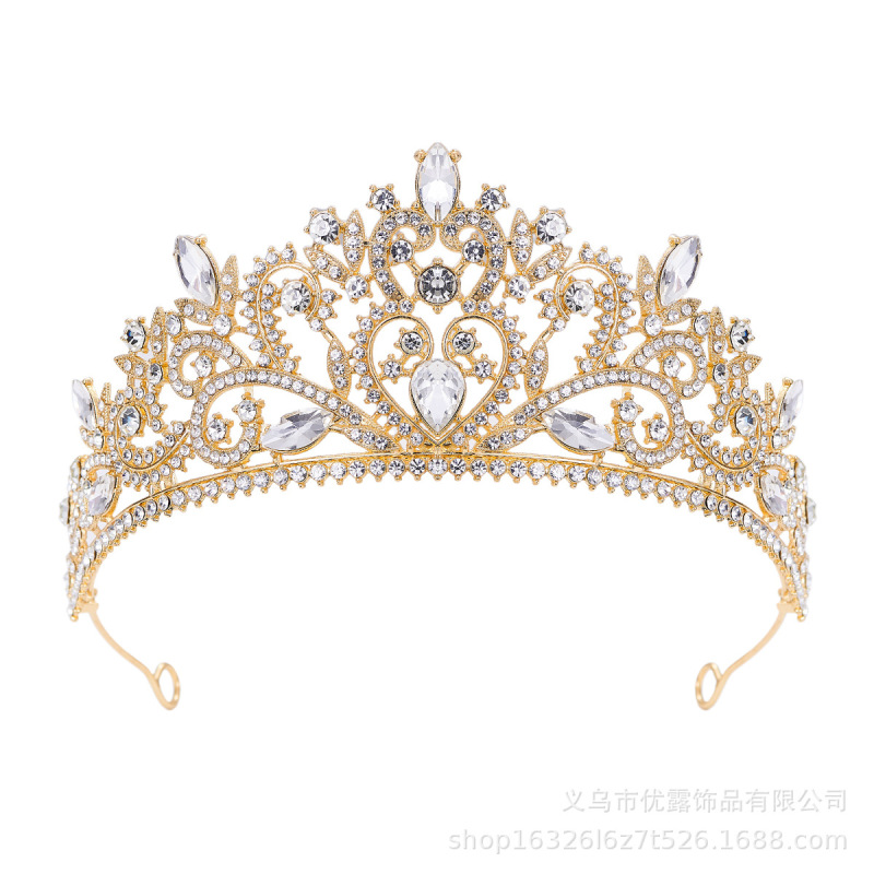 欧米の花嫁の王冠のダイヤモンドの王女の合金の王冠の頭飾りの結婚式の紀の形のドレスのカチューシャの装飾|undefined