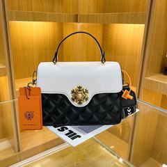 2023冬季新款直播好款潮時尚菱格撞色寬肩帶包女士單肩斜跨女神包