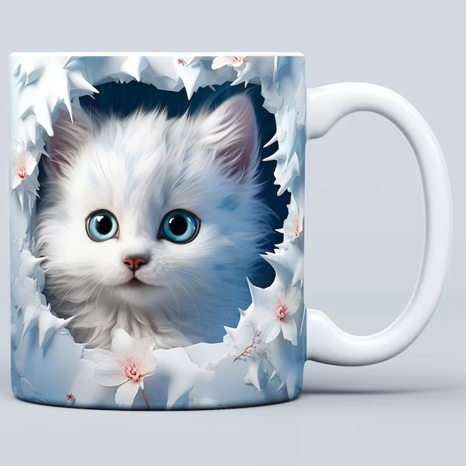 3D рисунок самолета котёнок кот снеговик дыра керамическая кружка кофе чай вода чашка новый пустой вход