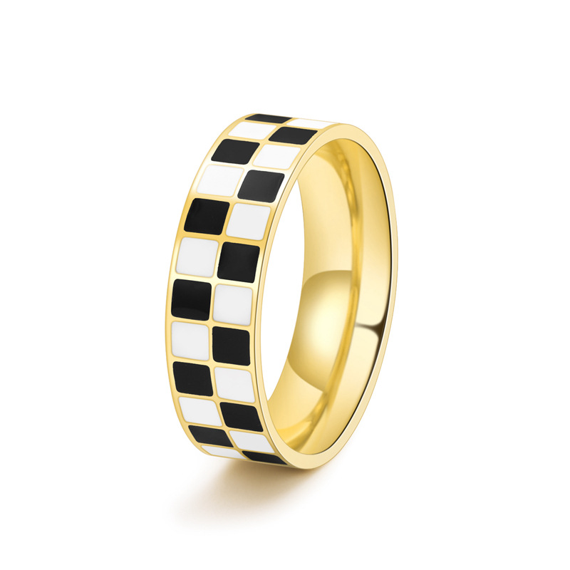 Stainless Steel Simple Style Geometric Checkered Enamel Rings display picture 4