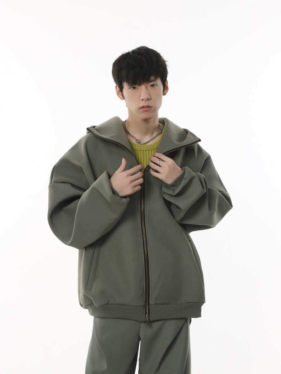 Ropa para hombre MTLCLOTHES | Conjunto de sudadera con capucha y cremallera doble estilo americano retro informal de peso pesado