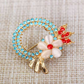 猫眼石花朵胸针西装大衣胸花配饰小众高档防走光国风民族/小香风