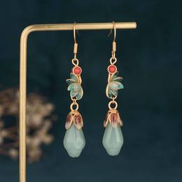 925 Silver Needle Copper Gold-plated Imitation  Flower Earrings Epoxy Guochao Retro Earrings