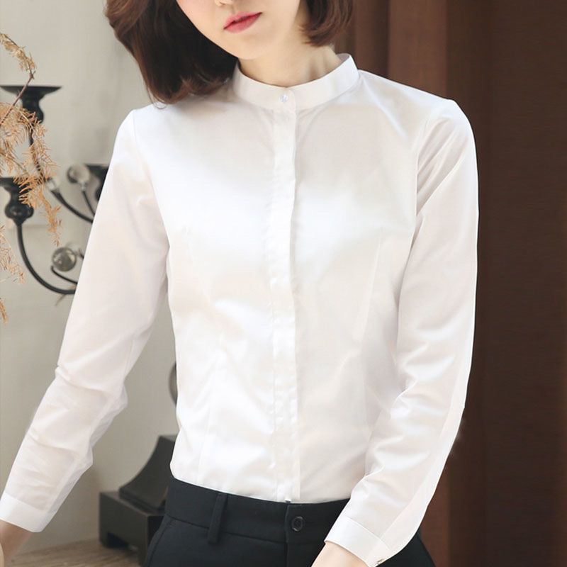 Spring and Autumn New Style Stand-Up Collar Shirt for Women, Long-Sleeved White Shirt, Slim Fit, Elegant Workwear, Professional Formal Top Spring and Autumn New Style Stand-Up Collar Shirt for Women, Long-Sleeved White Shirt, Slim Fit, Elegant Workwear, Professional Formal Top
