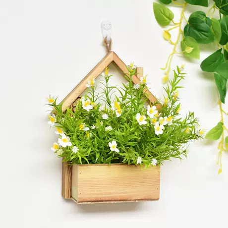 Wooden house + white gypsophila