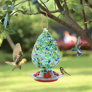 Colored Glass Bird Pine Nut Shaped Bird Feeder Colorfulful Glass Ball Pendant Courtyard Atmosphere Decoration