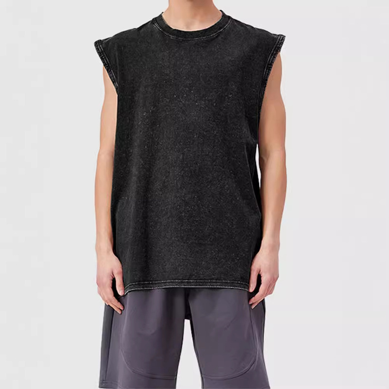 Yuan Senwang 230g Heavyweight Sleeveless T-Shirt for Men, Trendy Brand Kanye, European and American High Street Short-Sleeve Solid Color Loose Tank Top
