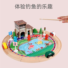 跨境儿童木质轨道小火车套装DIY托马斯创意拼搭场景益智桌面玩具