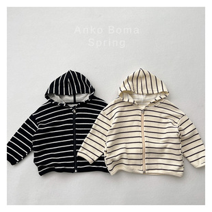 All-Match Striped Coat Spring and Autumn New Children's Hooded Top for Boys and Girls and Baby Japanese Style Western Style Casual Sweater Cardigan