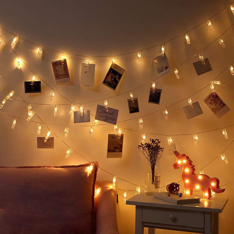 Photo clip string lamp LED battery powered starry sky fairy copper string lamp with clip warm white for picture bedroom
