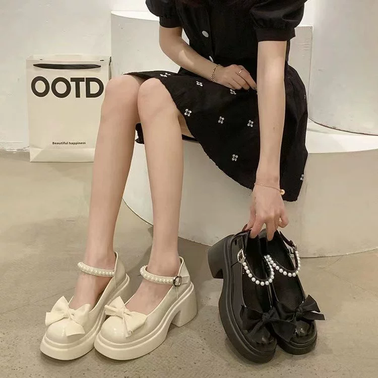 Бусинный ретро с толстым дном, увеличенные ботинки Lefu Женская весна 2024 новая повседневная мода дикая педаль нишевые женские туфли