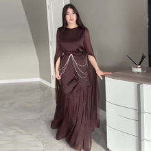 2025秋季新款欧美亚马逊跨境外贸女装优雅拼接褶皱修身时尚连衣裙