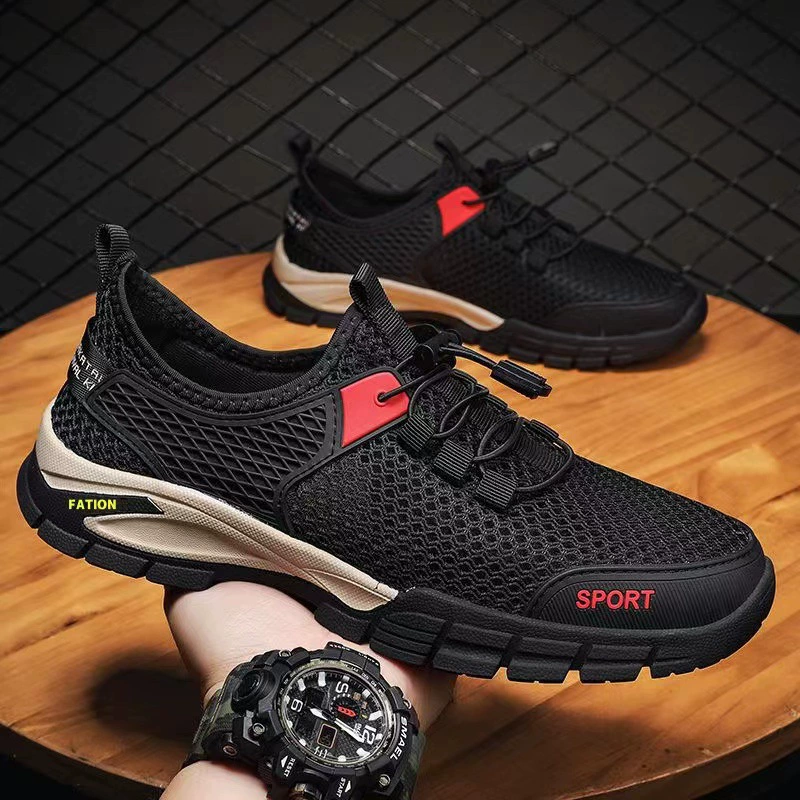 Уличная обувь для прогулок и походов по рекам для мужчин, лето 2024, модная дышащая обувь с сетчатым вырезом, альпинистская беговая спортивная повседневная обувь