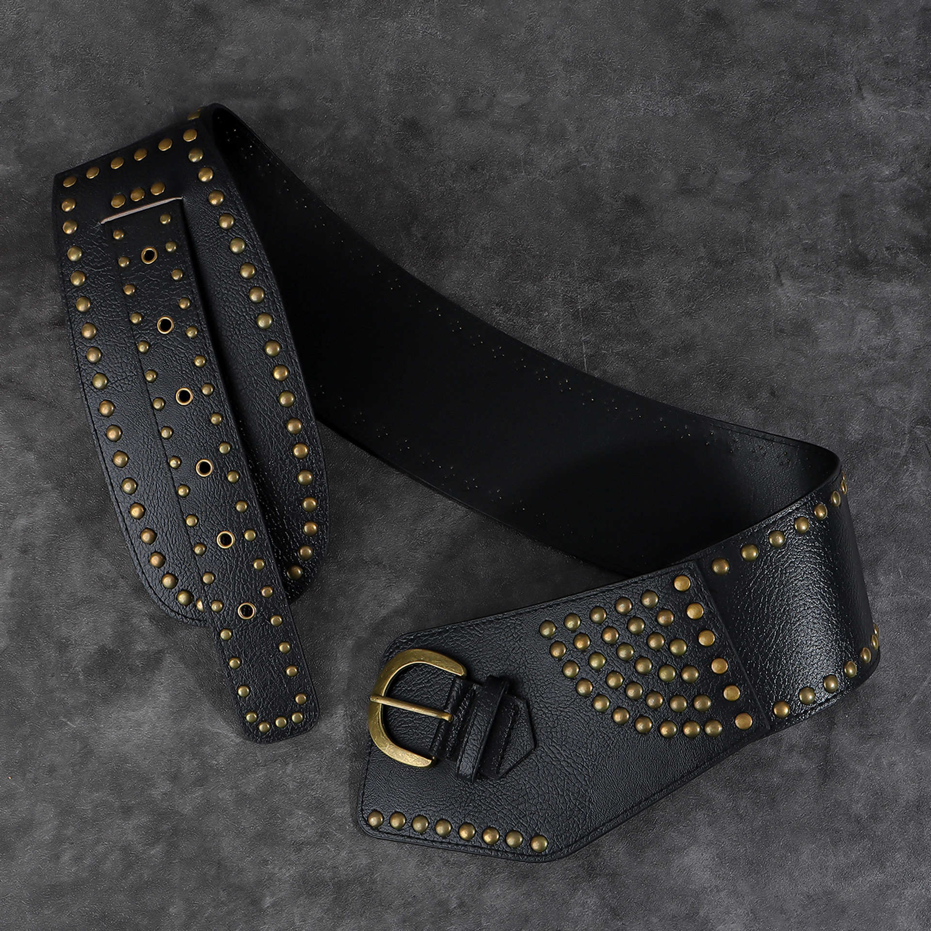 Nuova cintura transfrontaliera, coprivita Spicy Girl con rivetti punk decorativo gonna tendenza industria pesante occidentale abbinata a fibbia ad ago per cintura accattivante_voghion.com