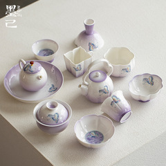 墨己玉泥紫烟蝶衣手绘茶具合集功夫茶具家用茶壶盖碗茶杯主人杯