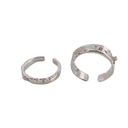 Silver-plated Circle Pendant Open Ring Set with Cold Style Elegance Couple's Finger Rings Fashion and Personality Matching Bands Trendy