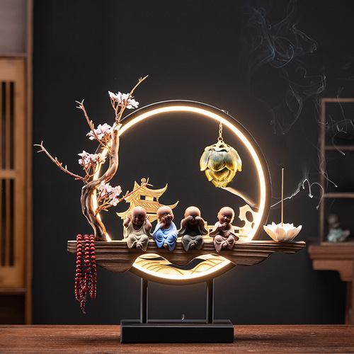 New Chinese style lamp circle creative ceramic purple sand backflow incense burner Zen decoration home living room entrance decoration gift giving