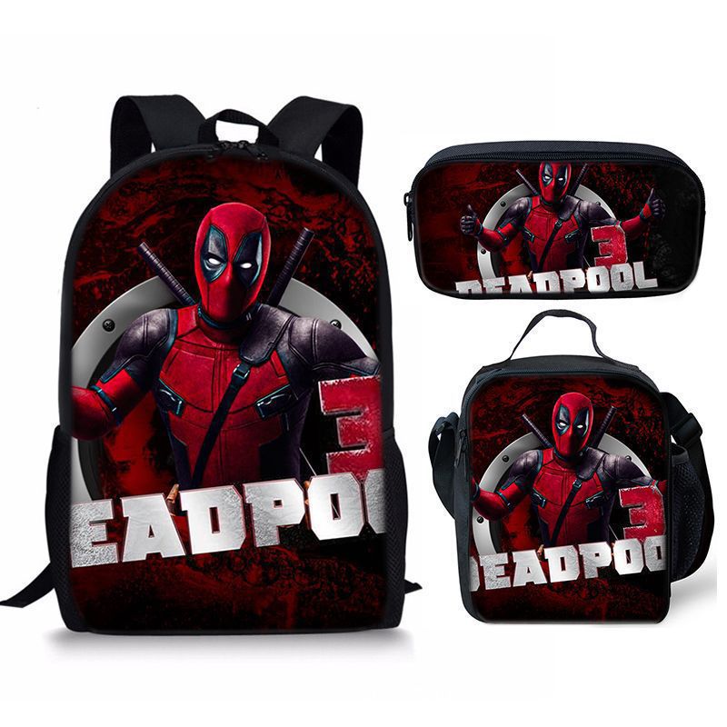 Nuevo deadpool Deadpool paquete de comida de tres piezas bolsa de lápices estudiante mochila de bebé Amazon lindo todo fósforo portátil