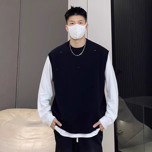 Men's 500G Knitted Sweater Vest 2024 New Crewneck Vest Simple Autumn and Winter Sleeveless Base Shirt
